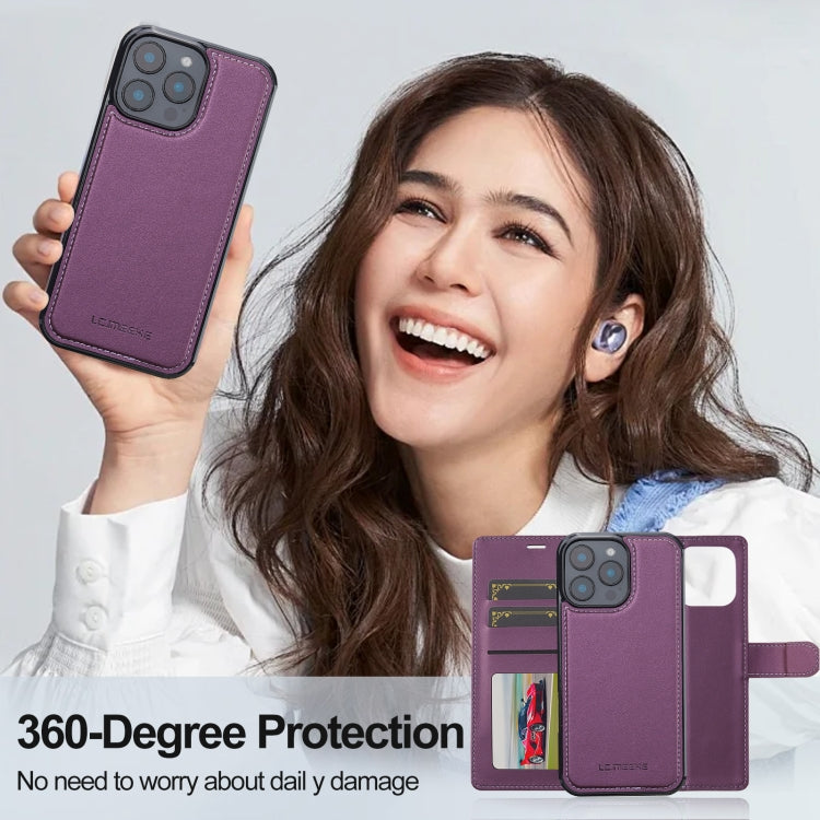 Pour iPhone 16 Pro Étui de téléphone en PU détachable LC.IMEEKE Série L2 avec Magsafe et Cordon (Violet)