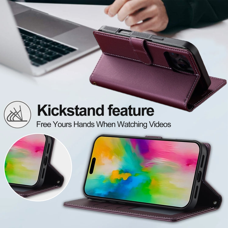 Pour iPhone 16 Pro Étui de téléphone en PU détachable LC.IMEEKE Série L2 avec Magsafe et Cordon (Violet)