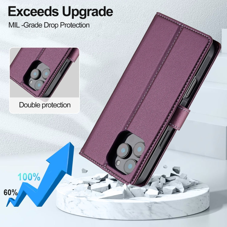 Pour iPhone 16 Pro Étui de téléphone en PU détachable LC.IMEEKE Série L2 avec Magsafe et Cordon (Violet)