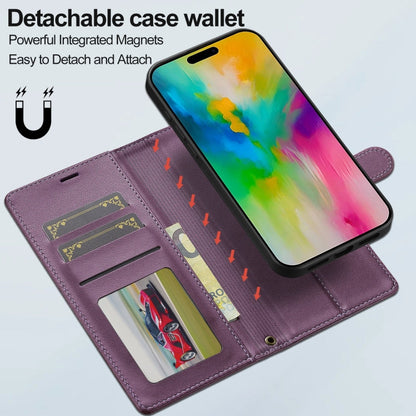 Pour iPhone 16 Pro Étui de téléphone en PU détachable LC.IMEEKE Série L2 avec Magsafe et Cordon (Violet)