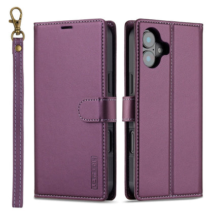 Pour iPhone 16 Plus LC.IMEEKE Série L2 Étui de téléphone en PU détachable Magsafe avec cordon (violet)