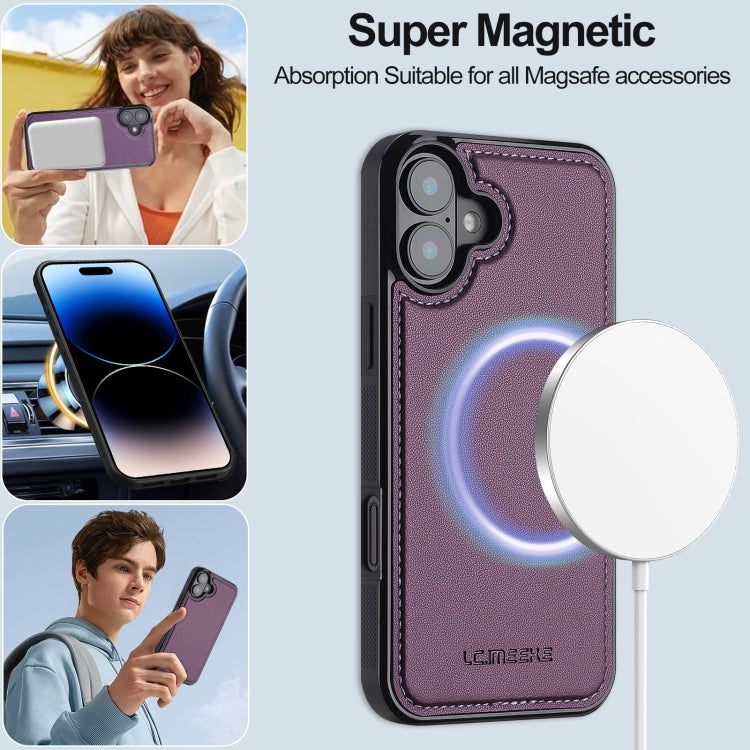 Pour iPhone 16 Plus LC.IMEEKE Série L2 Étui de téléphone en PU détachable Magsafe avec cordon (violet)