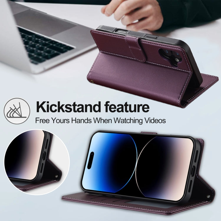 Pour iPhone 16 Plus LC.IMEEKE Série L2 Étui de téléphone en PU détachable Magsafe avec cordon (violet)