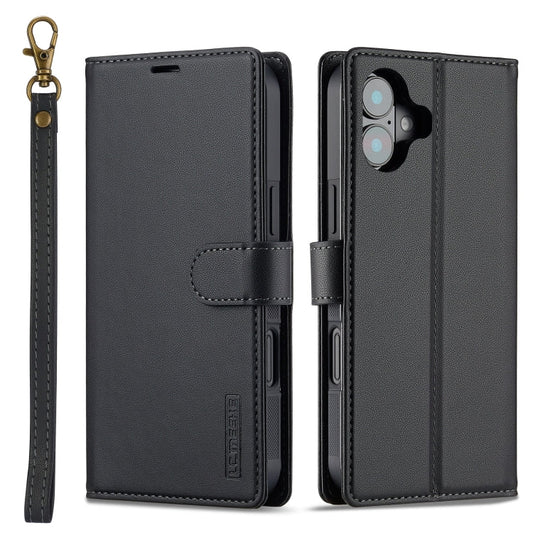 Pour iPhone 16 LC.IMEEKE Étui de téléphone en PU détachable série L2 Magsafe avec cordon (Noir)