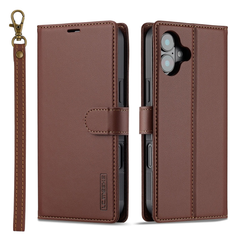 Pour iPhone 16 LC.IMEEKE Étui de téléphone en PU détachable série L2 Magsafe avec cordon (marron)