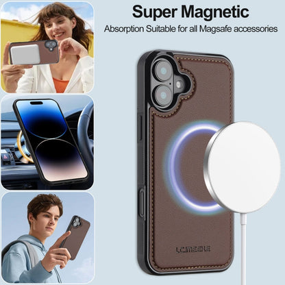 Pour iPhone 16 LC.IMEEKE Étui de téléphone en PU détachable série L2 Magsafe avec cordon (marron)