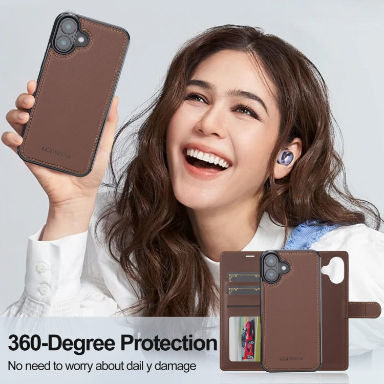 Pour iPhone 16 LC.IMEEKE Étui de téléphone en PU détachable série L2 Magsafe avec cordon (marron)