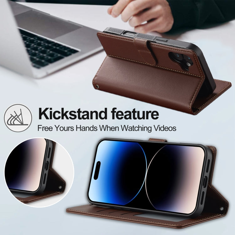 Pour iPhone 16 LC.IMEEKE Étui de téléphone en PU détachable série L2 Magsafe avec cordon (marron)