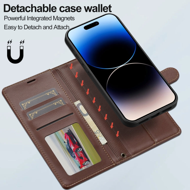 Pour iPhone 16 LC.IMEEKE Étui de téléphone en PU détachable série L2 Magsafe avec cordon (marron)