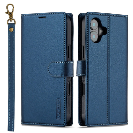 Pour iPhone 16 LC.IMEEKE Étui de téléphone en PU détachable série L2 avec Magsafe et cordon (bleu)