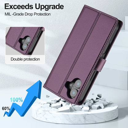 For iPhone 16 LC.IMEEKE L2 Series Detachable Magsafe PU Phone Case with Lanyard(Purple)