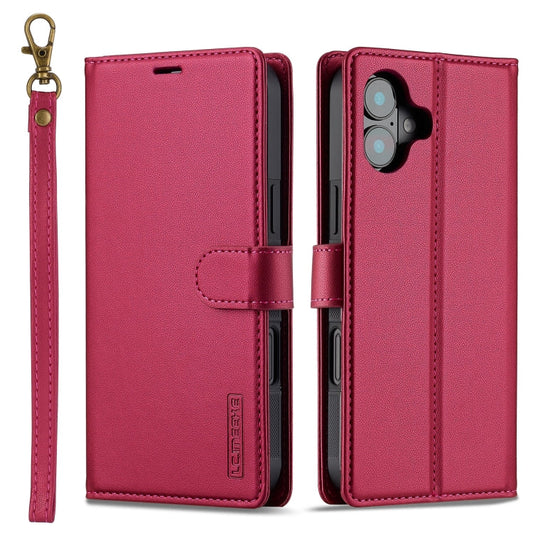 Pour iPhone 16 LC.IMEEKE Étui de téléphone en PU détachable série L2 avec Magsafe et cordon (rouge)