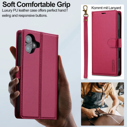 For iPhone 16 LC.IMEEKE L2 Series Detachable Magsafe PU Phone Case with Lanyard(Red)