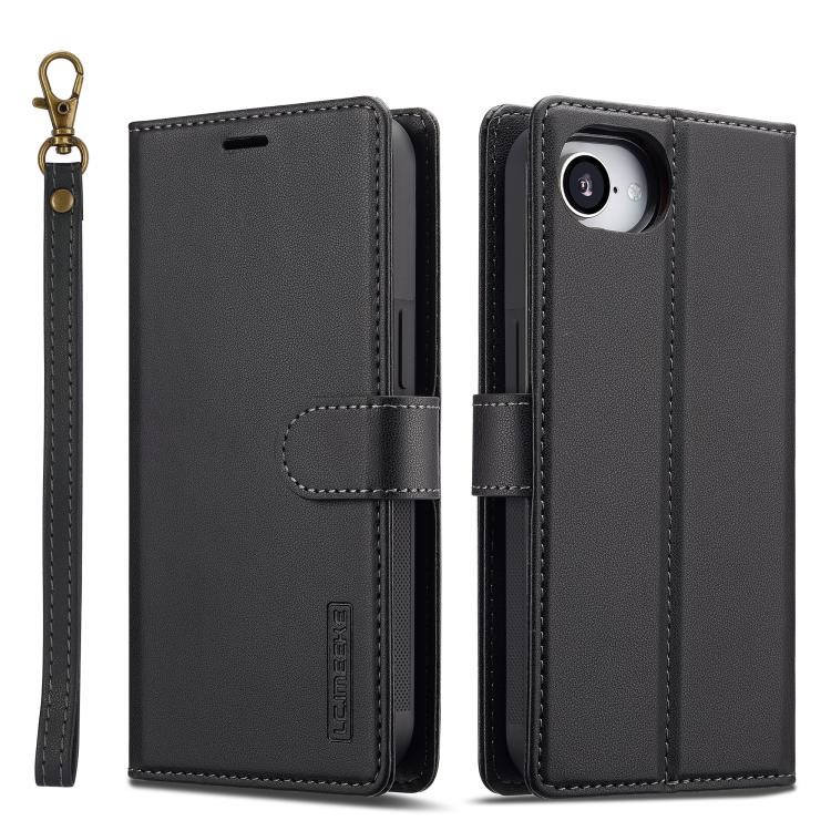 For iPhone 16e / 17e LC.IMEEKE L2 Series Detachable Magsafe PU Phone Case with Lanyard(Black)