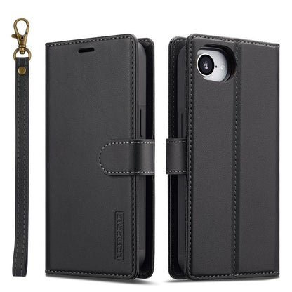 For iPhone 16e / 17e LC.IMEEKE L2 Series Detachable Magsafe PU Phone Case with Lanyard(Black)