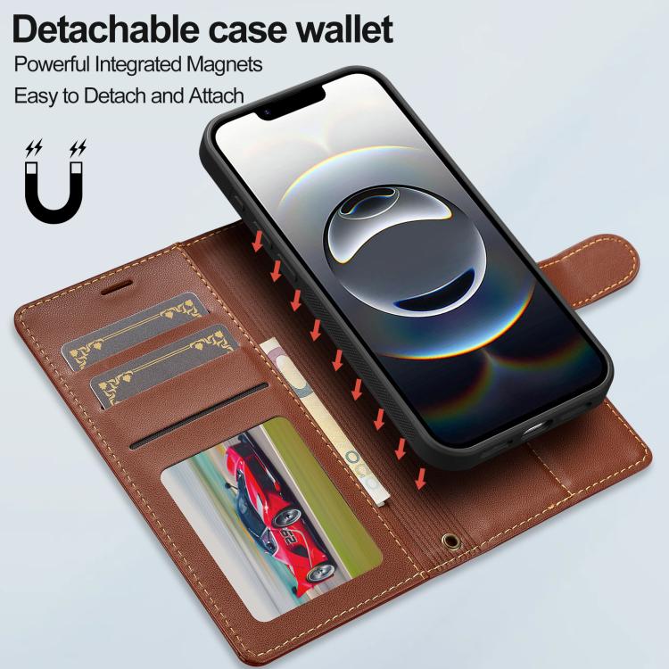 For iPhone 16e / 17e LC.IMEEKE L2 Series Detachable Magsafe PU Phone Case with Lanyard(Brown)