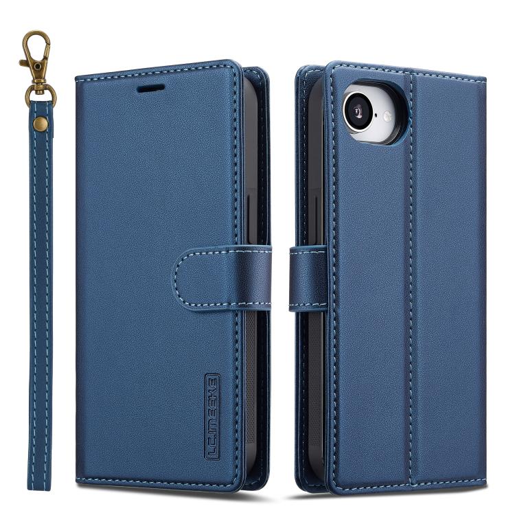 Pour iPhone 16e / 17e LC.IMEEKE Étui de téléphone en PU détachable série L2 Magsafe avec lanière (Bleu)