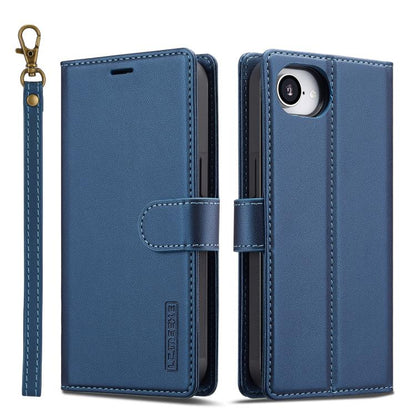 Pour iPhone 16e / 17e LC.IMEEKE Étui de téléphone en PU détachable série L2 Magsafe avec lanière (Bleu)