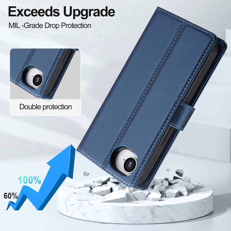 Pour iPhone 16e / 17e LC.IMEEKE Étui de téléphone en PU détachable série L2 Magsafe avec lanière (Bleu)