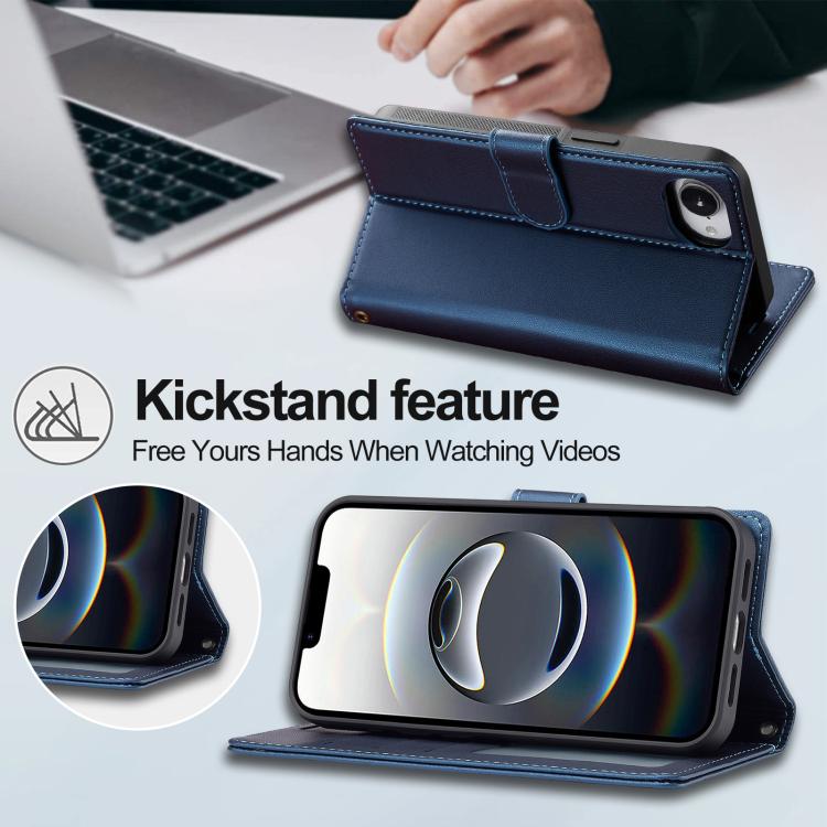 Pour iPhone 16e / 17e LC.IMEEKE Étui de téléphone en PU détachable série L2 Magsafe avec lanière (Bleu)