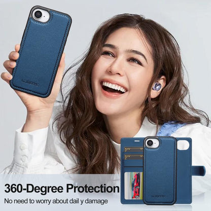 Pour iPhone 16e / 17e LC.IMEEKE Étui de téléphone en PU détachable série L2 Magsafe avec lanière (Bleu)