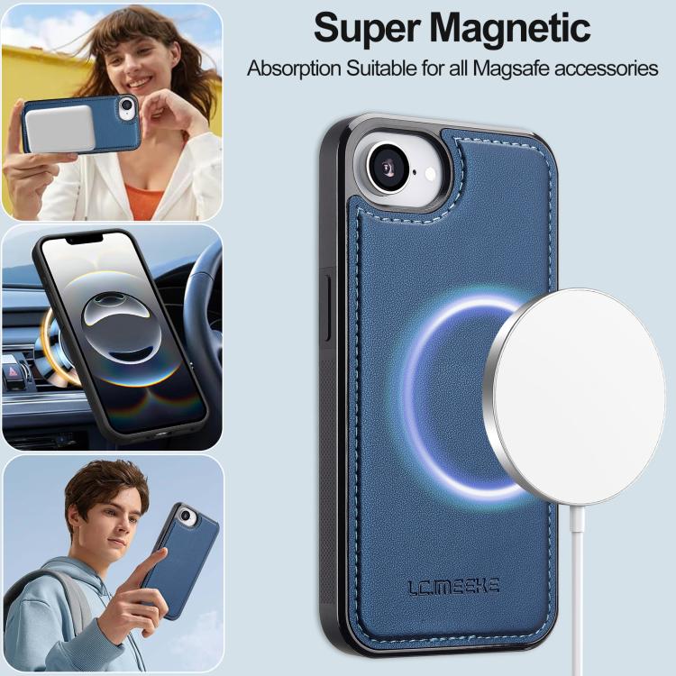Pour iPhone 16e / 17e LC.IMEEKE Étui de téléphone en PU détachable série L2 Magsafe avec lanière (Bleu)