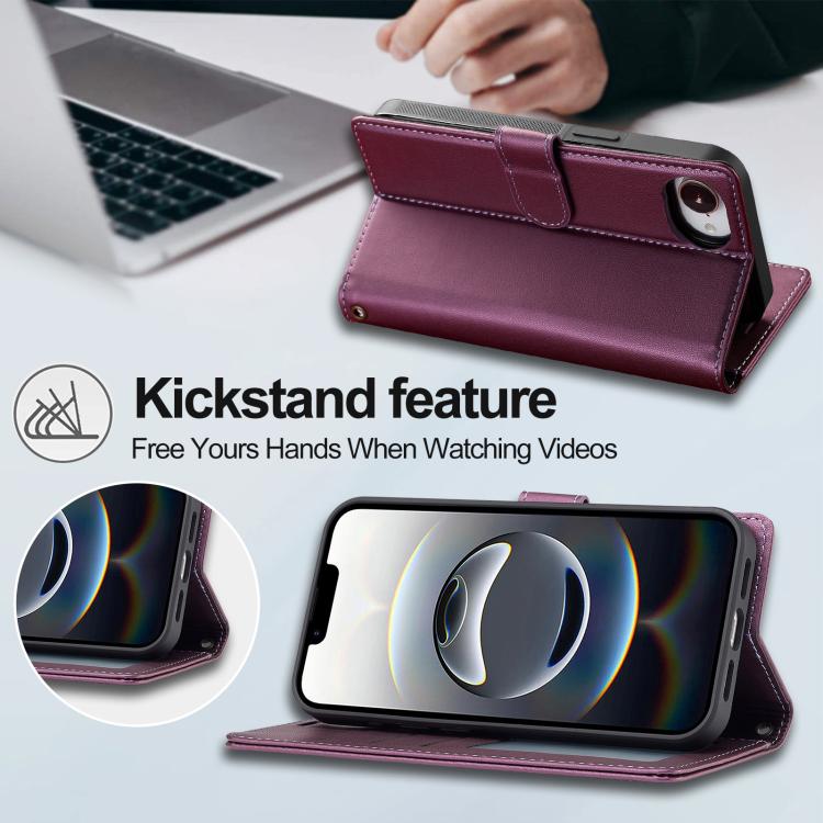 For iPhone 16e / 17e LC.IMEEKE L2 Series Detachable Magsafe PU Phone Case with Lanyard(Purple)