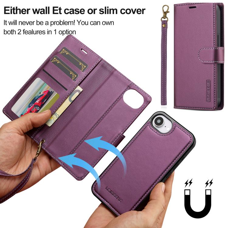 For iPhone 16e / 17e LC.IMEEKE L2 Series Detachable Magsafe PU Phone Case with Lanyard(Purple)