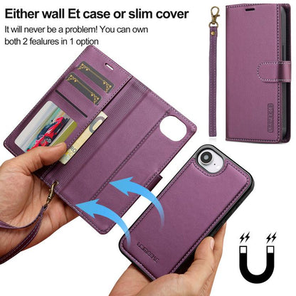 For iPhone 16e / 17e LC.IMEEKE L2 Series Detachable Magsafe PU Phone Case with Lanyard(Purple)