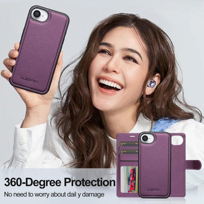For iPhone 16e / 17e LC.IMEEKE L2 Series Detachable Magsafe PU Phone Case with Lanyard(Purple)