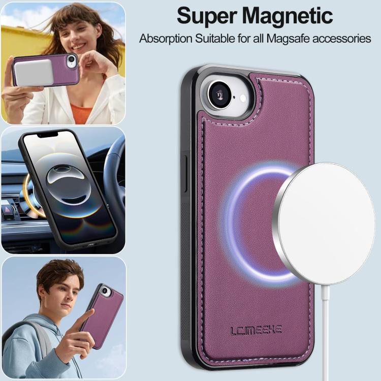 For iPhone 16e / 17e LC.IMEEKE L2 Series Detachable Magsafe PU Phone Case with Lanyard(Purple)