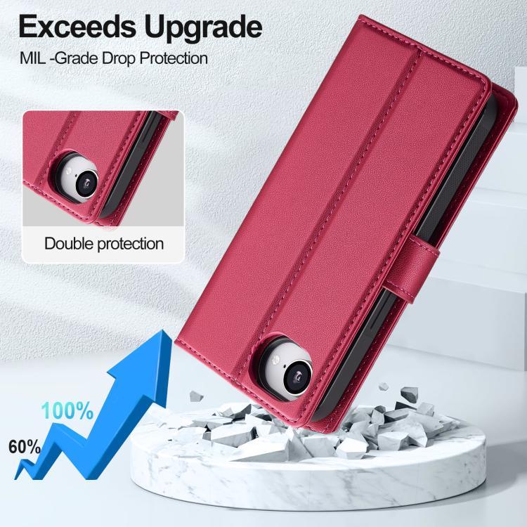 For iPhone 16e / 17e LC.IMEEKE L2 Series Detachable Magsafe PU Phone Case with Lanyard(Red)