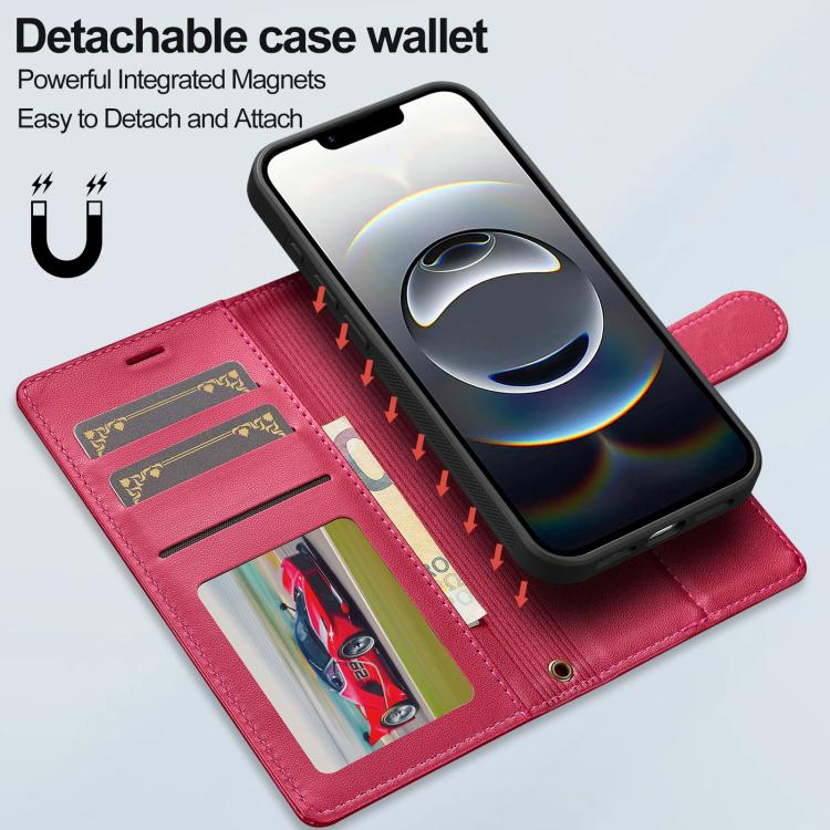 For iPhone 16e / 17e LC.IMEEKE L2 Series Detachable Magsafe PU Phone Case with Lanyard(Red)