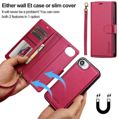 For iPhone 16e / 17e LC.IMEEKE L2 Series Detachable Magsafe PU Phone Case with Lanyard(Red)