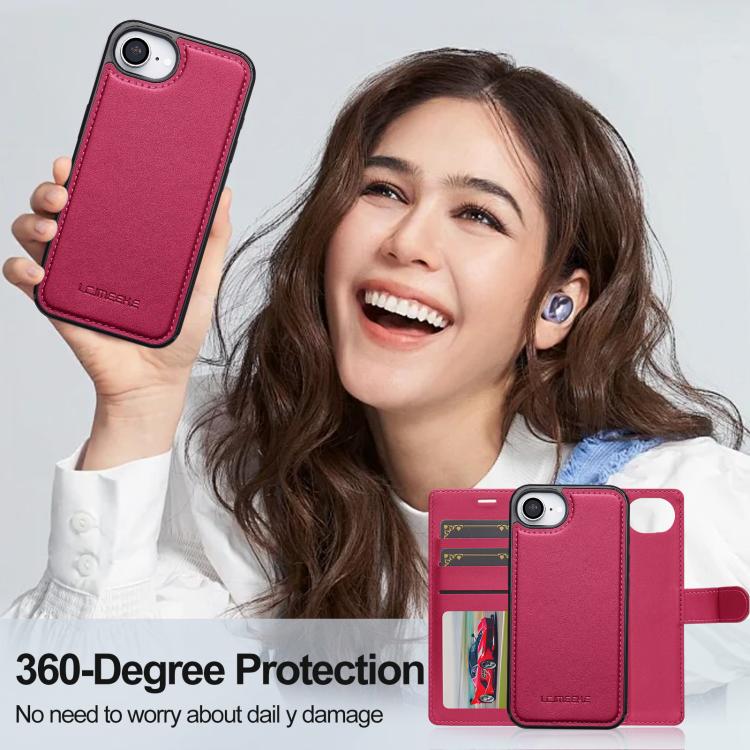 For iPhone 16e / 17e LC.IMEEKE L2 Series Detachable Magsafe PU Phone Case with Lanyard(Red)