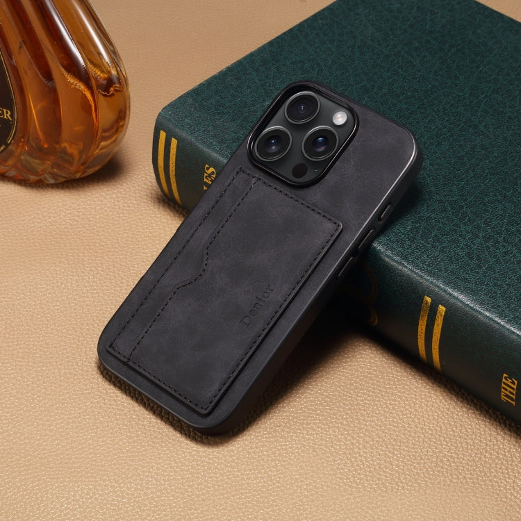 For iPhone 16 Denior D08 PU Single Card Slot Holder Phone Case(Black)