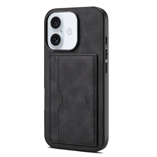 Pour iPhone 16 Denior D08 Étui de téléphone en PU avec fente unique pour carte (Noir)