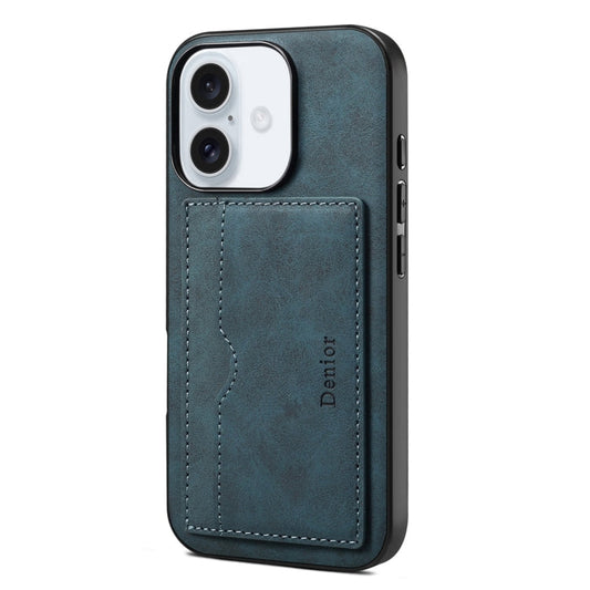 Pour iPhone 16 Denior D08 Étui de téléphone en PU avec fente pour carte unique (Bleu)