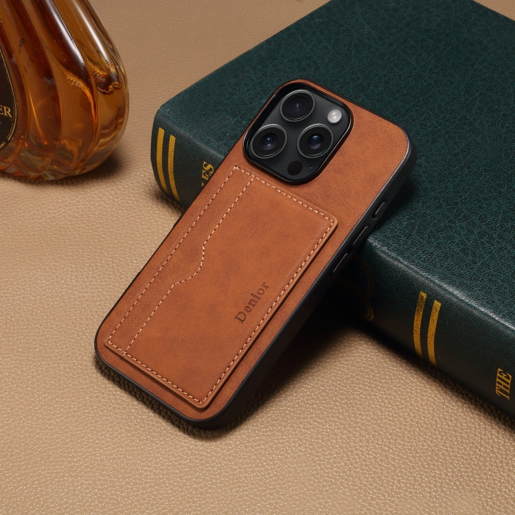 For iPhone 16 Plus Denior D08 PU Single Card Slot Holder Phone Case(Brown)