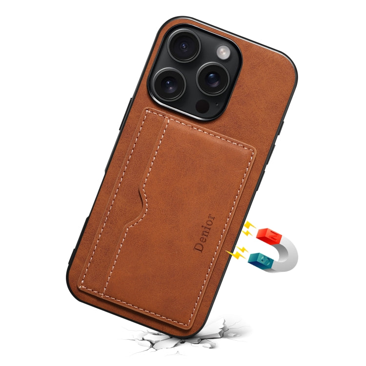 For iPhone 16 Pro Max Denior D08 PU Single Card Slot Holder Phone Case(Brown)