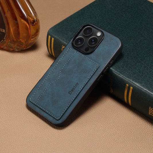 For iPhone 16 Pro Max Denior D08 PU Single Card Slot Holder Phone Case(Blue)