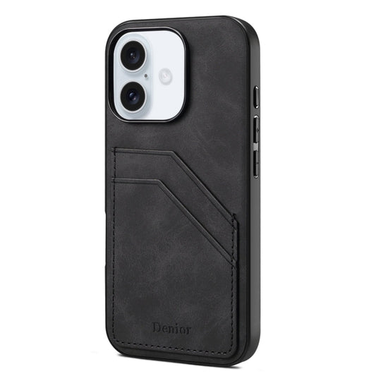 Pour iPhone 16 Denior D09 PU Double Fente pour Carte Coque Arrière (Noir)