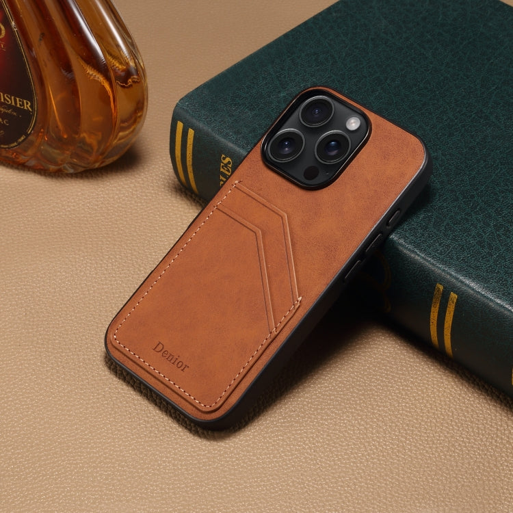 For iPhone 16 Denior D09 PU Dual Card Slot Back Cover Phone Case(Brown)