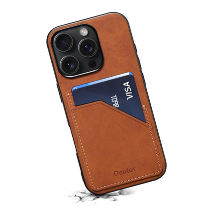 For iPhone 16 Denior D09 PU Dual Card Slot Back Cover Phone Case(Brown)