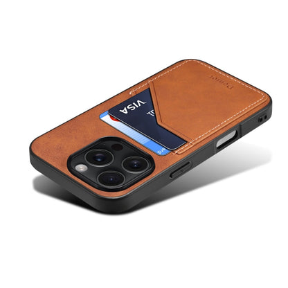 For iPhone 16 Denior D09 PU Dual Card Slot Back Cover Phone Case(Brown)