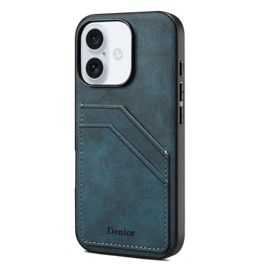 Pour iPhone 16 Denior D09 PU Double Fente pour Carte Coque Arrière (Bleu)