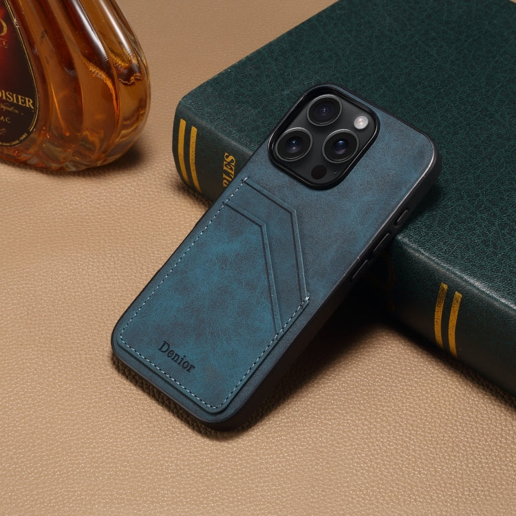 For iPhone 16 Plus Denior D09 PU Dual Card Slot Back Cover Phone Case(Blue)