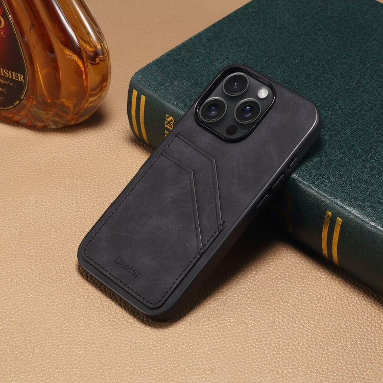 For iPhone 16 Pro Max Denior D09 PU Dual Card Slot Back Cover Phone Case(Black)