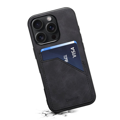 For iPhone 16 Pro Max Denior D09 PU Dual Card Slot Back Cover Phone Case(Black)