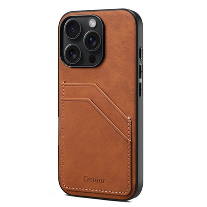 Pour iPhone 16 Pro Max Denior D09 PU Double Fente pour Carte Étui de Téléphone Arrière (Marron)